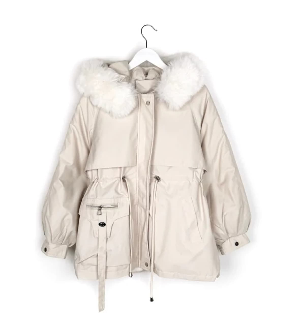 급처/새상품급)온마이원 윈터 퍼 버클 포켓 스트링 패딩 아이보리 상품이미지1