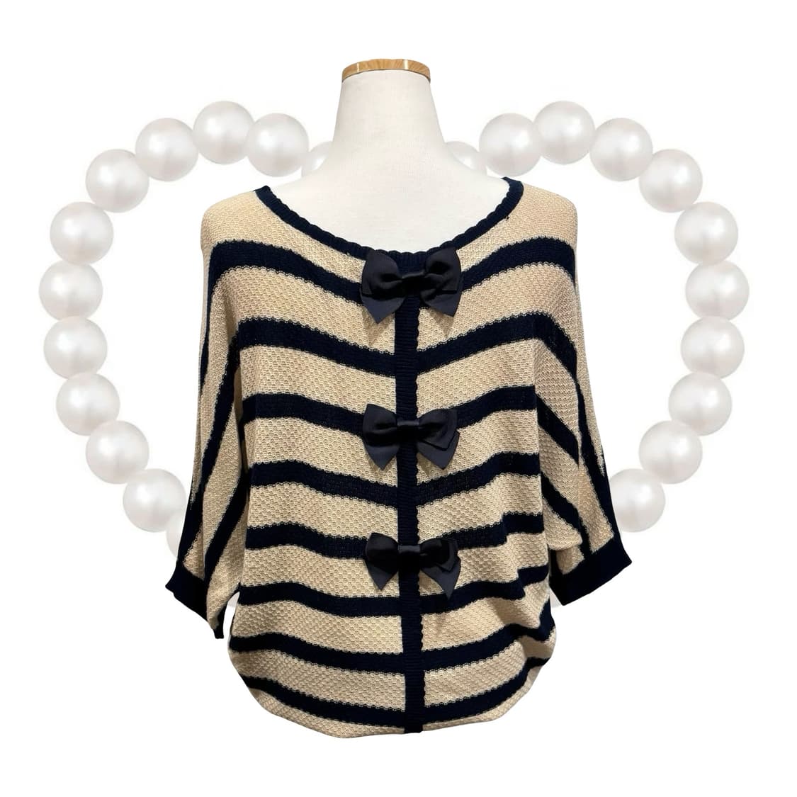 일본 빈티지 리본 포인트 크로셰 가오리핏 니트 탑 갸루 상품이미지3