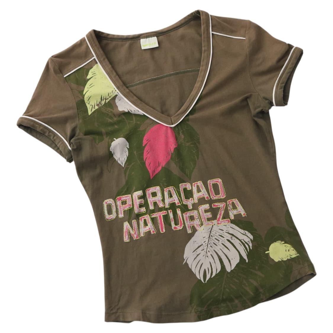 GAS 가스 빈티지 트로피컬 리프 그래픽 브이넥 반팔 티셔츠 (S) 상품이미지1