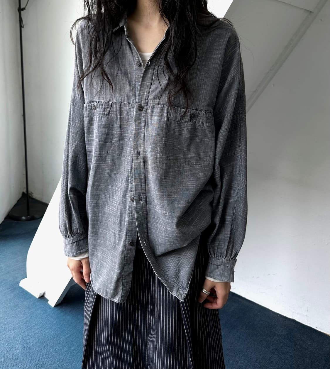 Rough cotton jacquard panel design shirt 상품이미지8