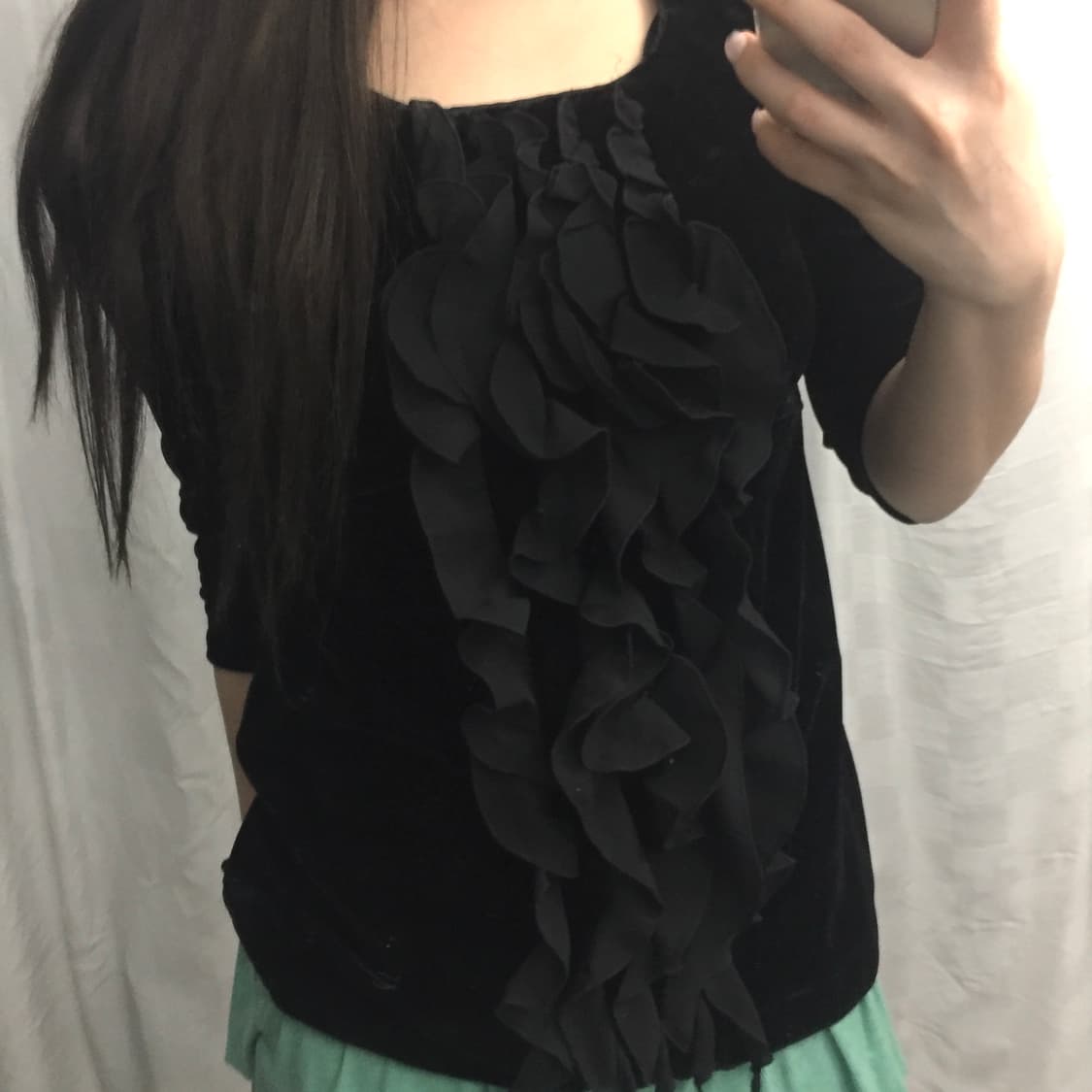 JPN Vintage 고스로리 히메갸루 벨벳 프릴 블라우스 상품이미지2