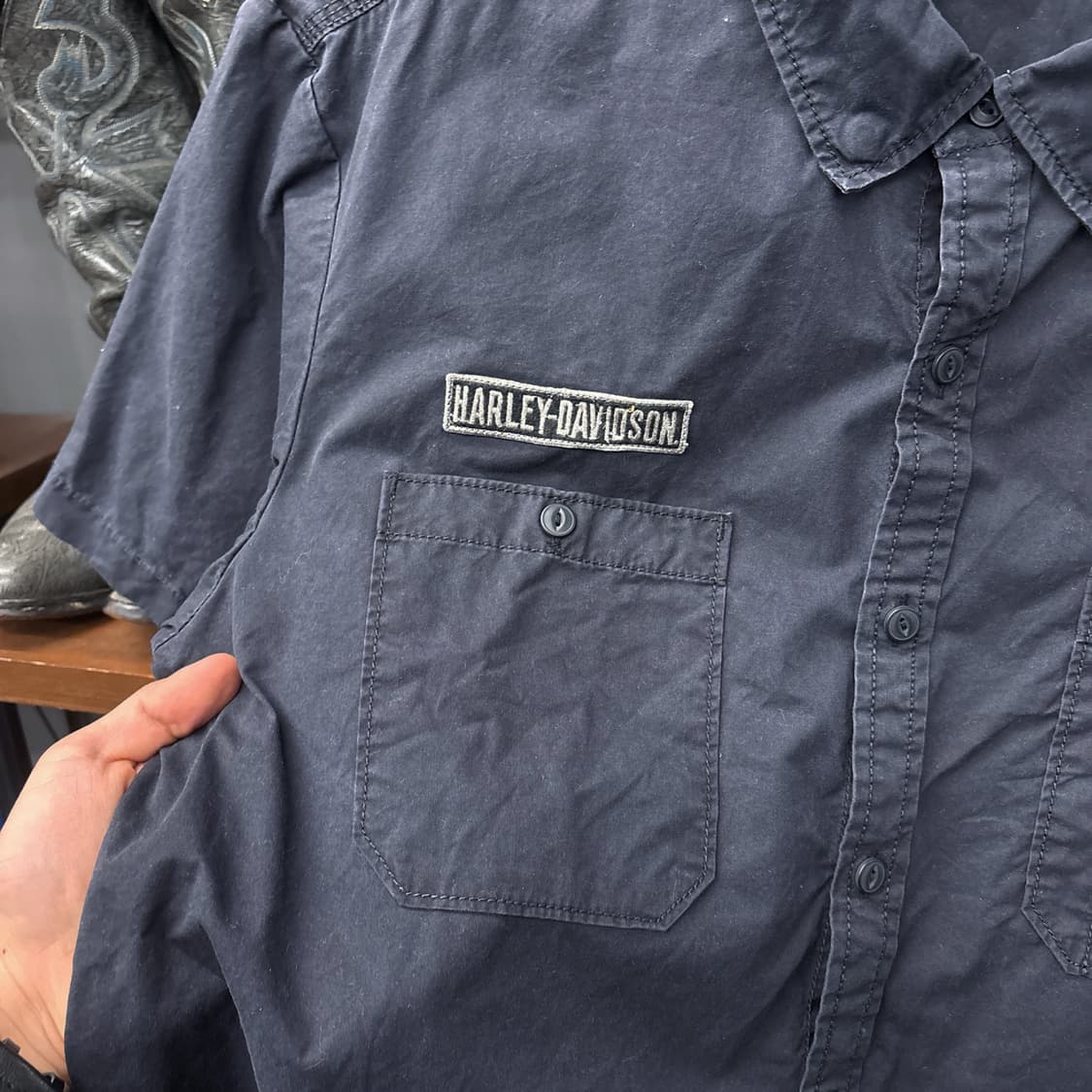 할리데이비슨 V-TWIN 체인스티치 코튼워싱 워크셔츠 N1067 상품이미지5