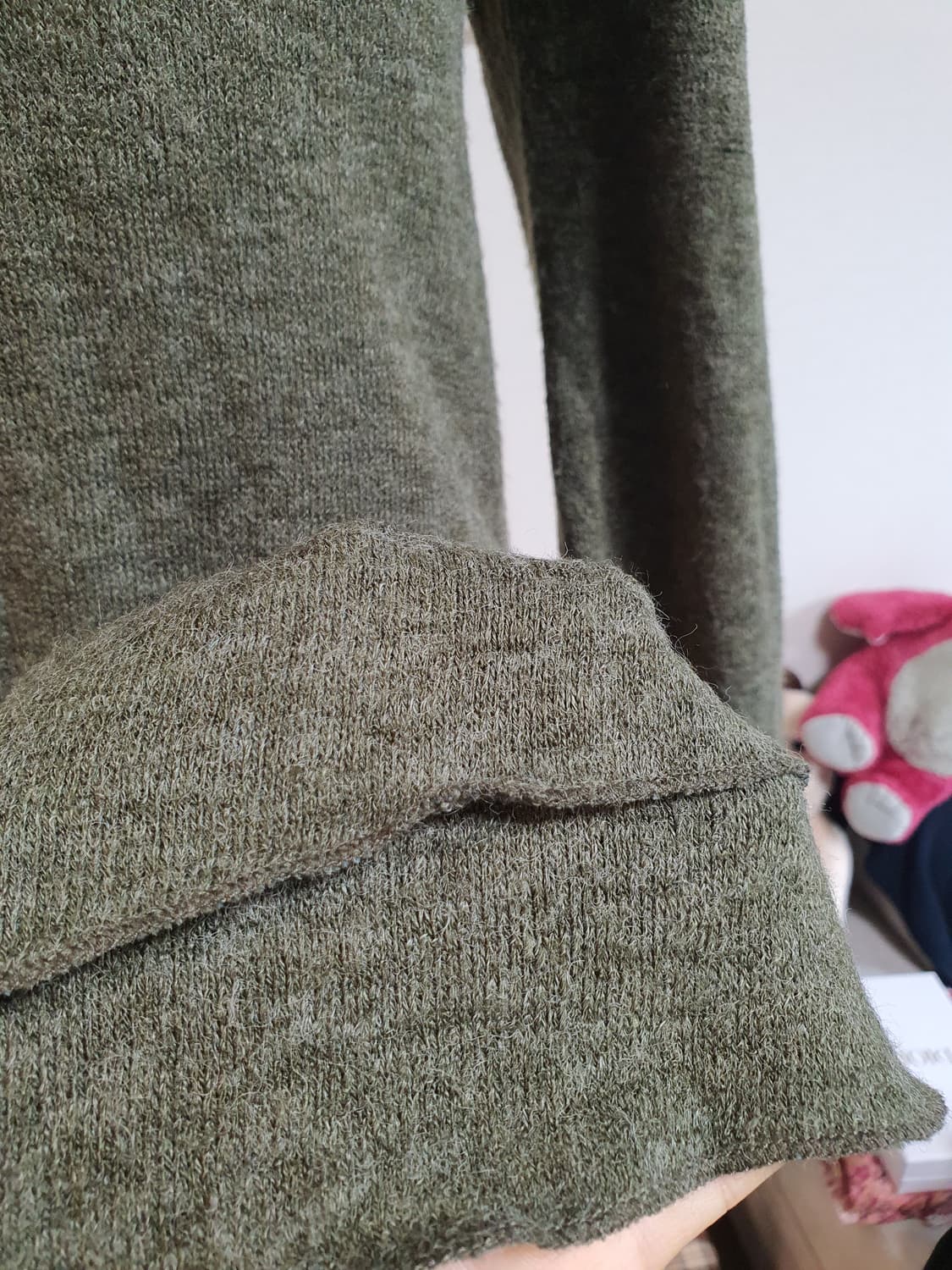 [모리걸] 니트 원피스 카키색 레이스 장식 상품이미지4