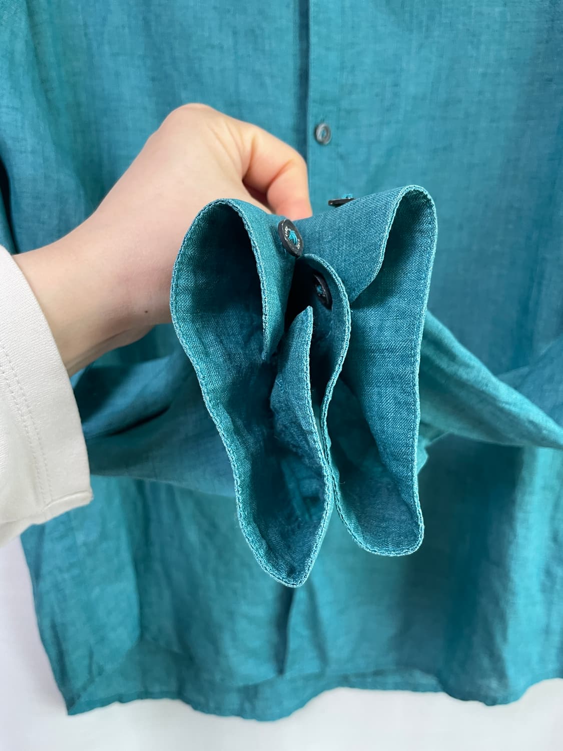 한섬 타임옴므 TIME 논카라 브이넥 린넨 셔츠 100 _ 청록 상품이미지5