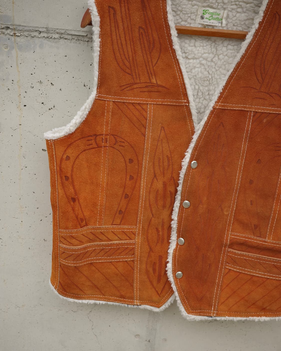 70‘s 핸드 번 드로잉 웨스턴 스웨이드 쉐르파 베스트 상품이미지3