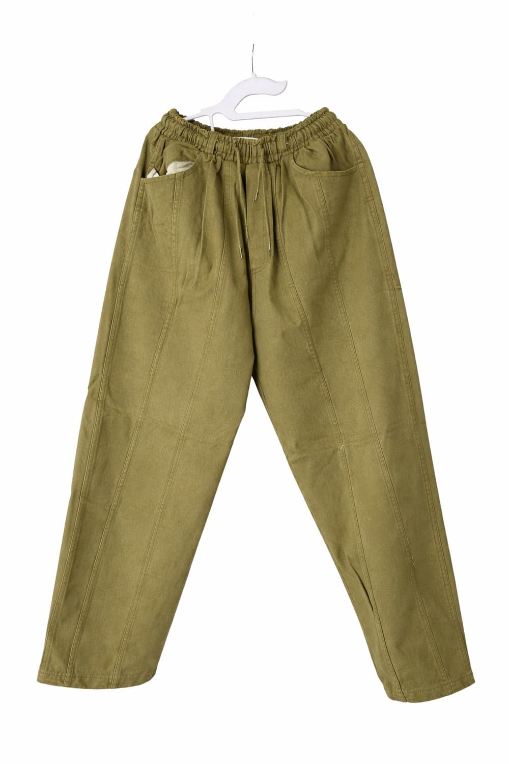 피그먼트 카키색 밴딩 와이드 바지 상품이미지1