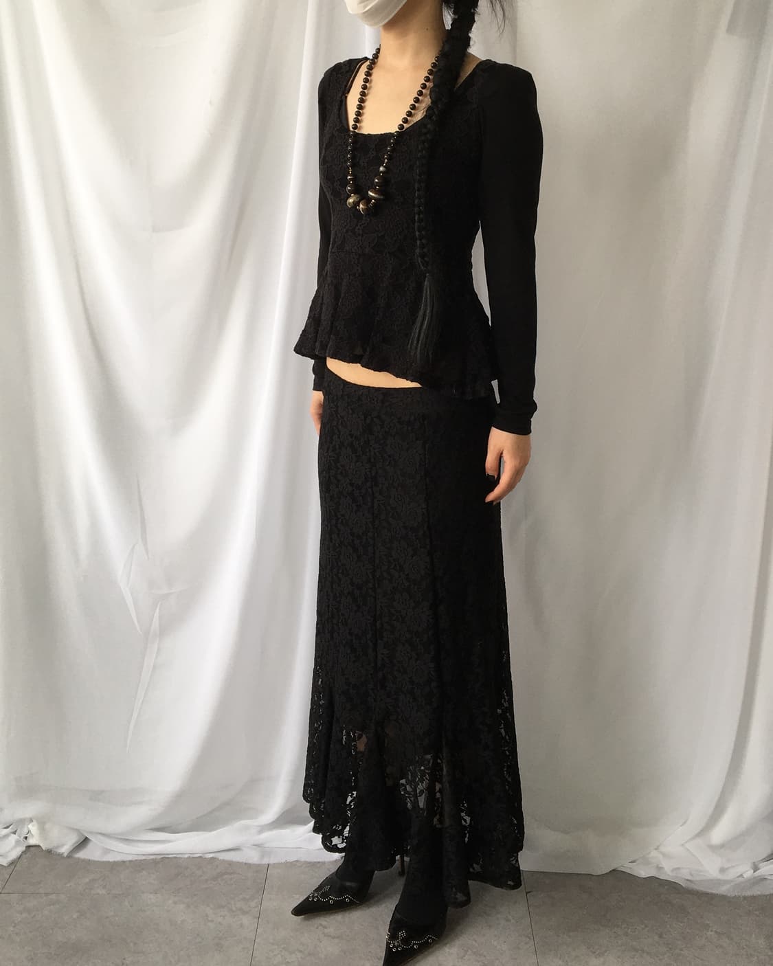 Flower pattern lace point sleeve 상품이미지7