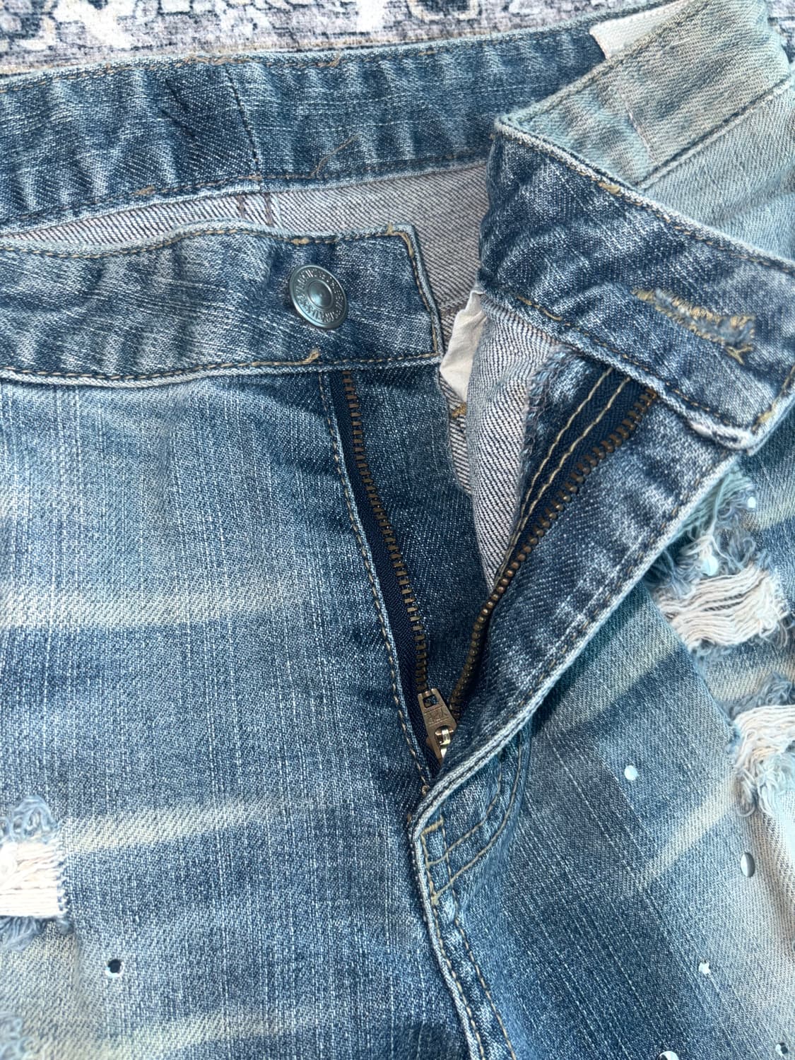 빈티지 디스트로이드 큐빅 스터드 플레어진 로우라이즈 팬츠 상품이미지7