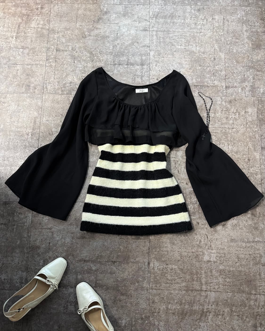 시폰 슬리브 스트라이프 패턴 니트 탑 상품이미지5