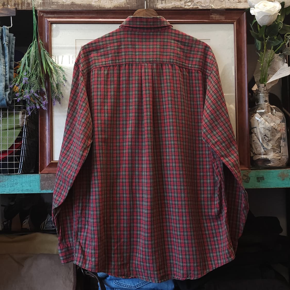 90s 엘엘빈 체크셔츠 플란넬 셔츠 헤비코튼 워크셔츠 우드맨 레드 L 상품이미지3