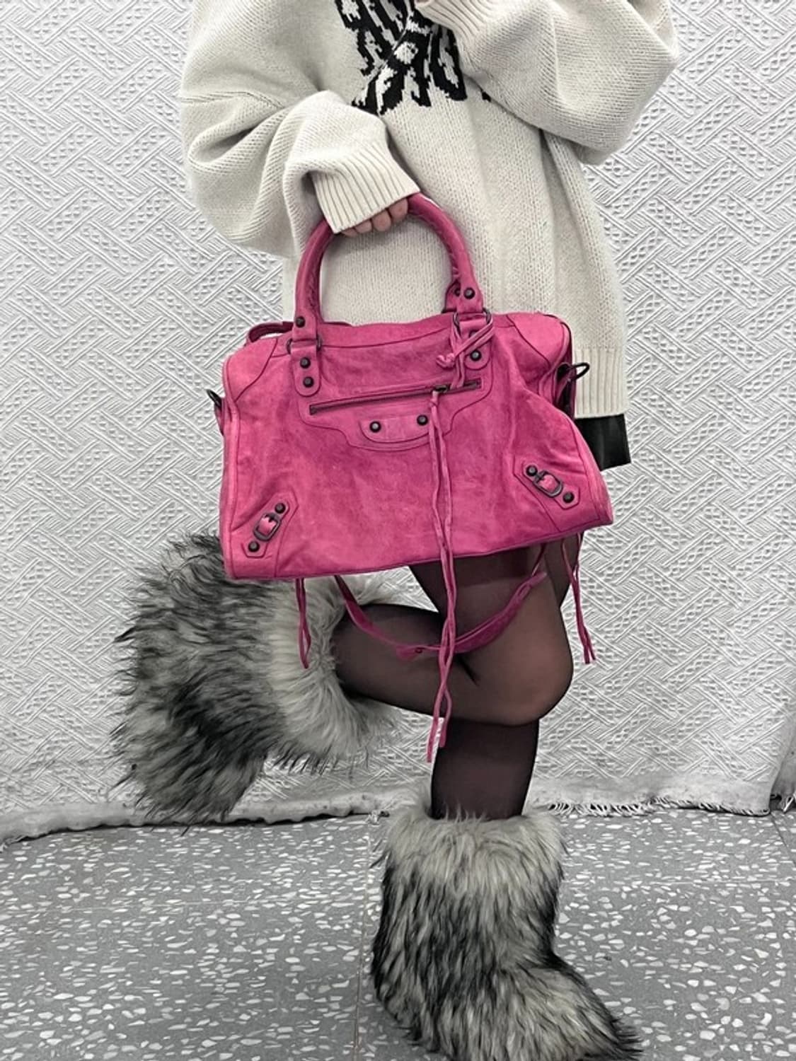 빈티지 스트릿 펑크 키치 스터드 딥핑크 숄더백 C10208 상품이미지2