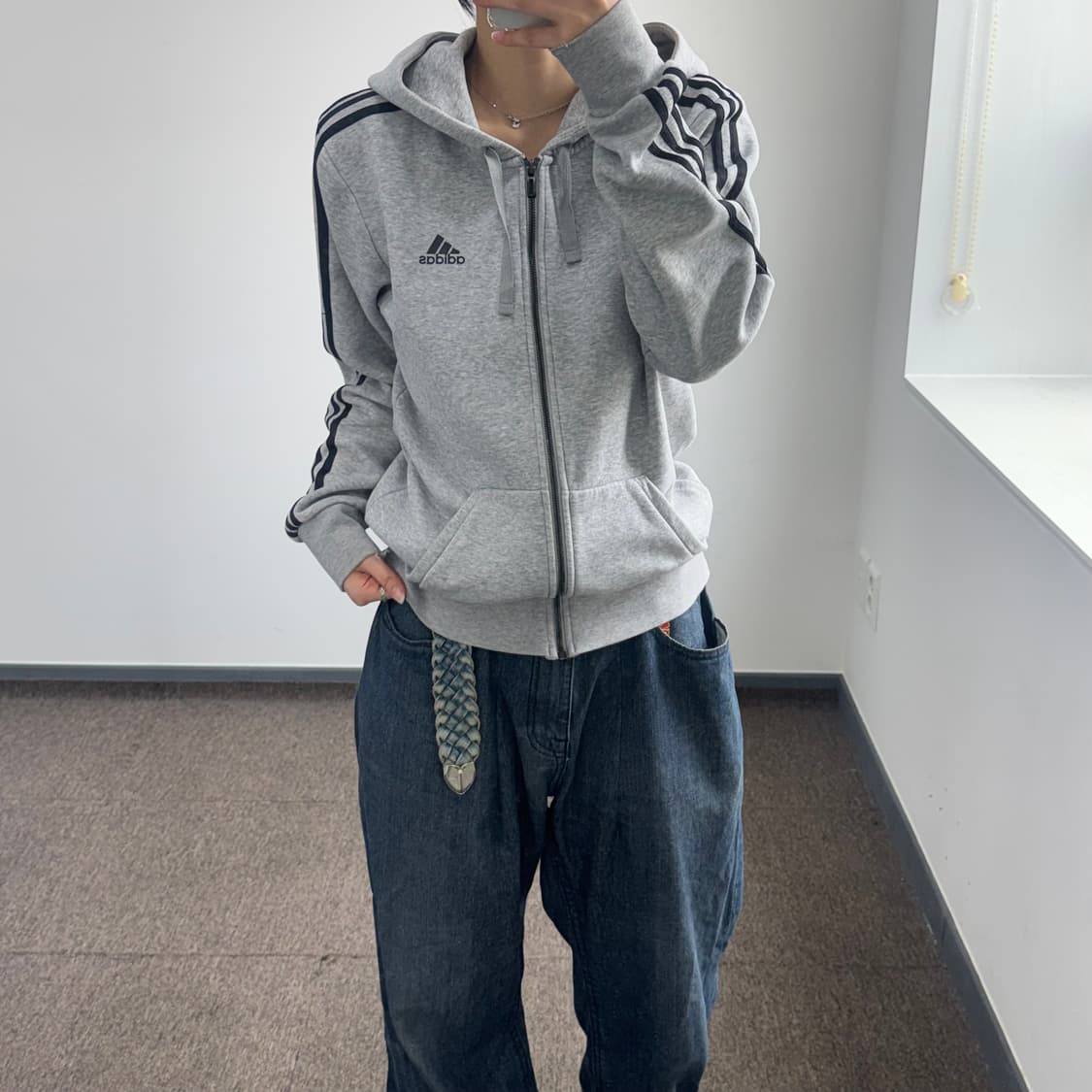 Adidas 아디다스 블랙 트랙탑 그레이 후드집업 상품이미지1