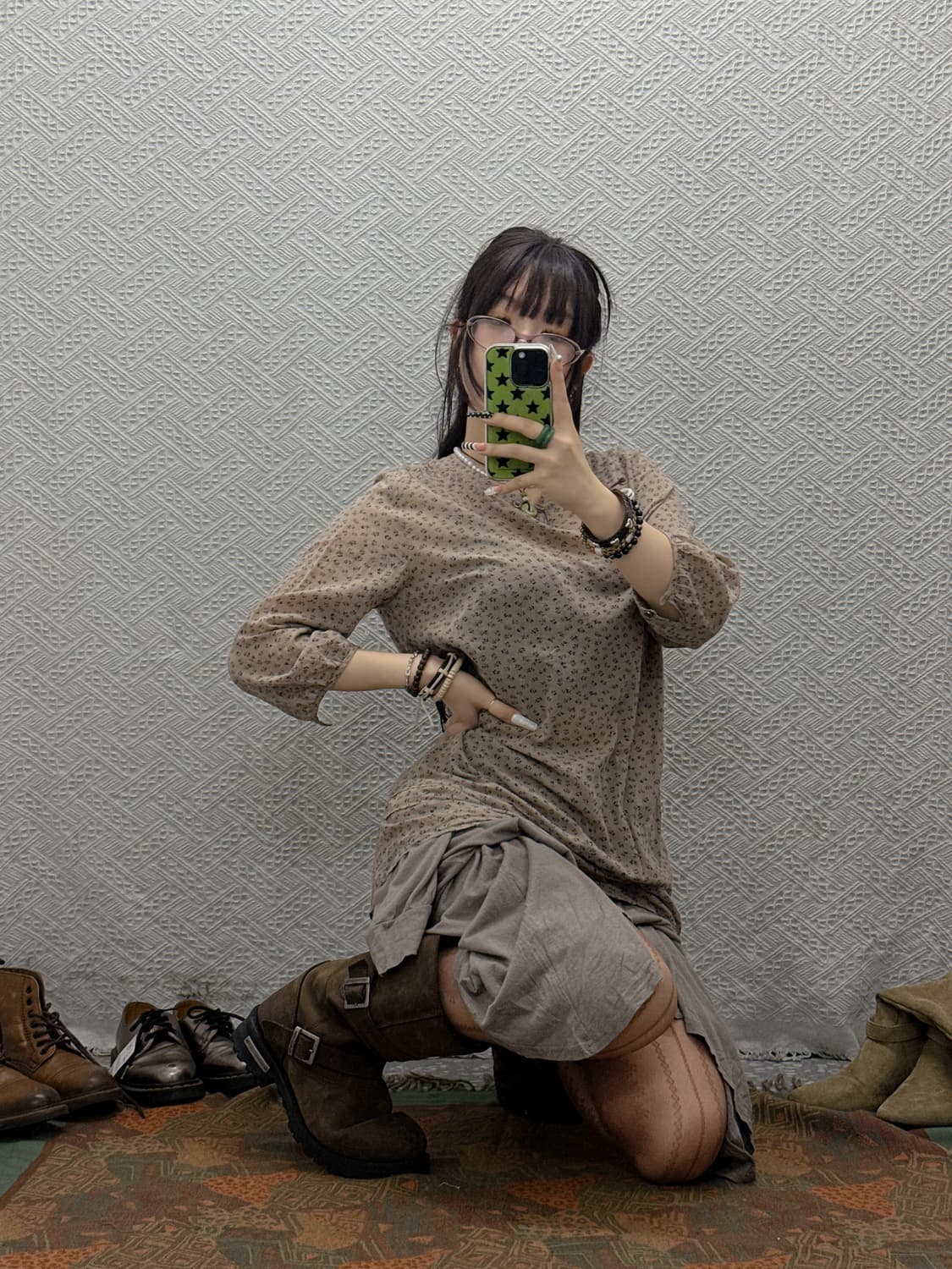 빈티지 레트로 컨트리 모리 잔꽃 프릴 블라우스 롱슬리브 K0031 상품이미지1