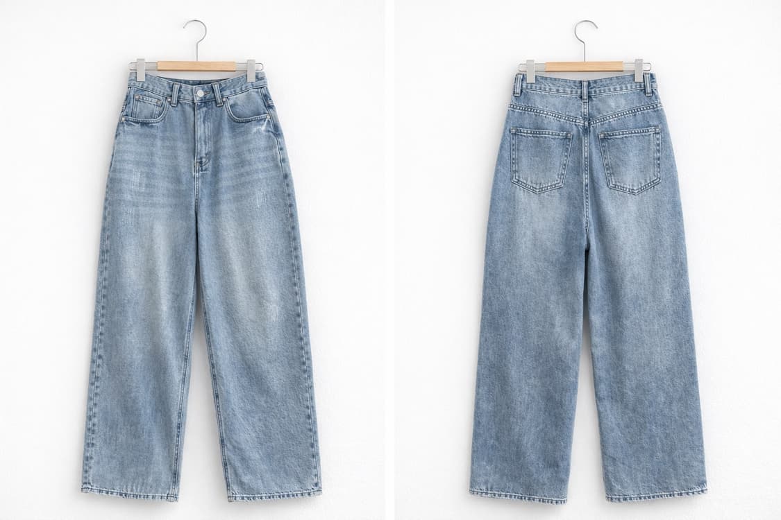 데미지 워시드 데님 팬츠-미디엄 블루 상품이미지1