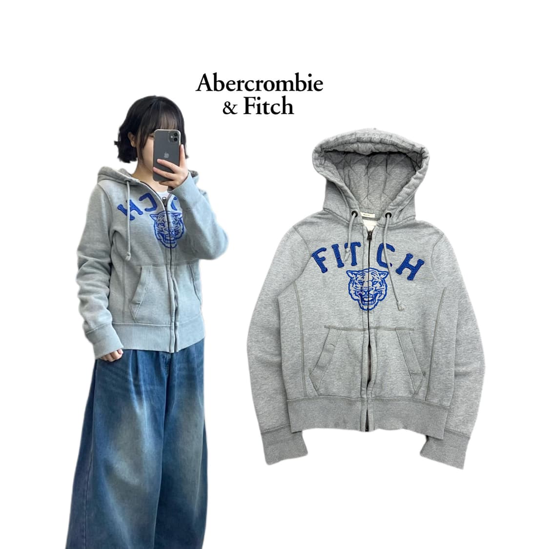 아베크롬비 Y2K 아치로고 후드집업 그레이 상품이미지1