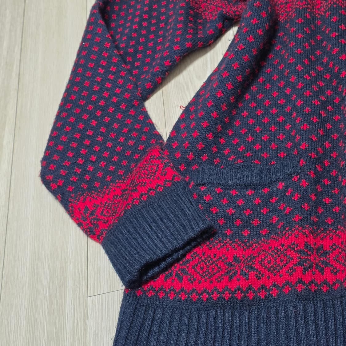 GU 일본빈티지) 레드 노르딕 모리걸st 로맨틱 겨울 후드 니트 가디건 상품이미지4