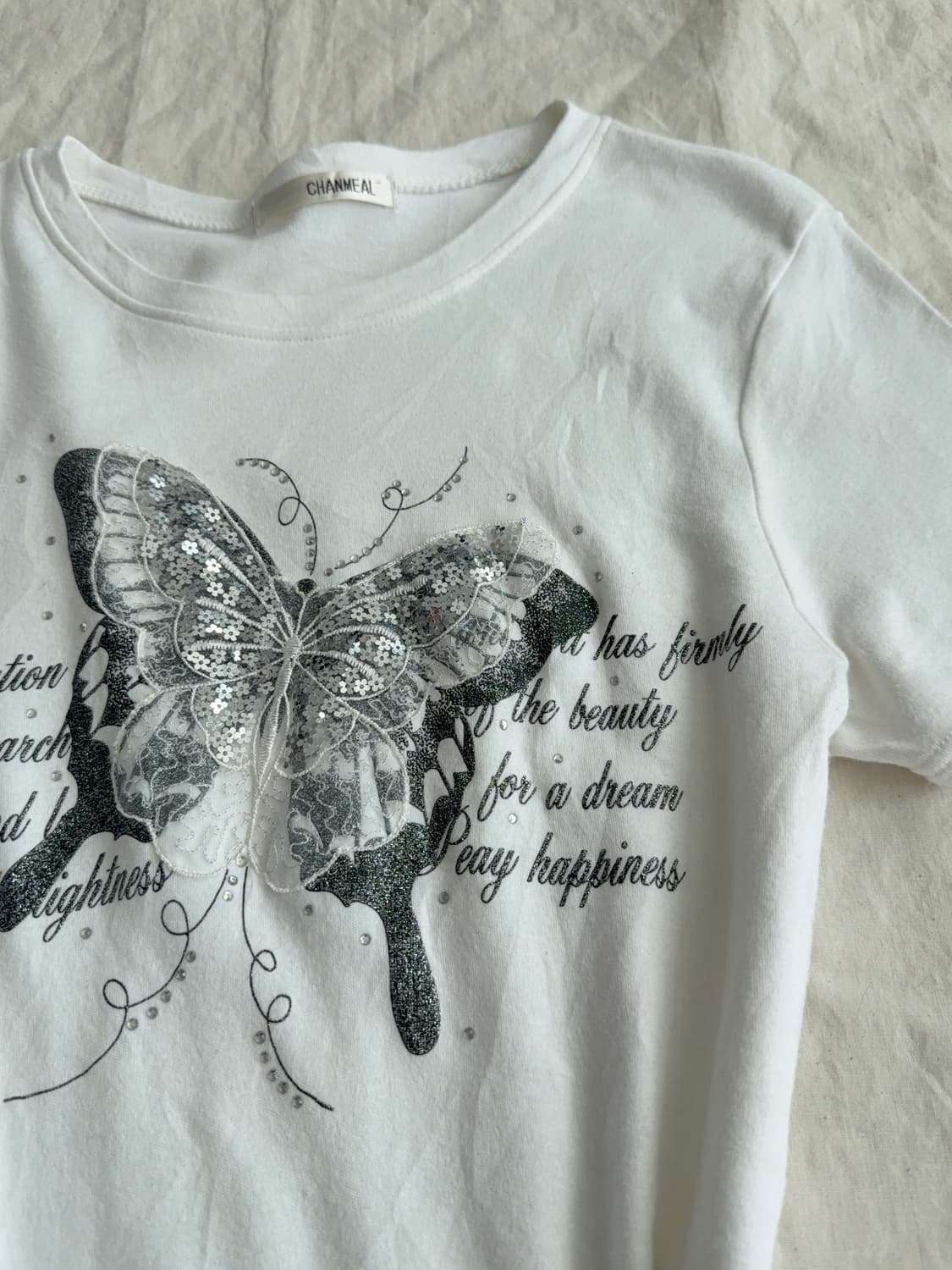 페어리 y2k 버터플라이 화이트 딱붙 반팔탑 상품이미지2