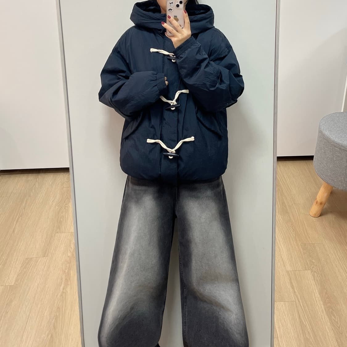 코드그라피 떡볶이 더플 블랙 후드 패딩 상품이미지1