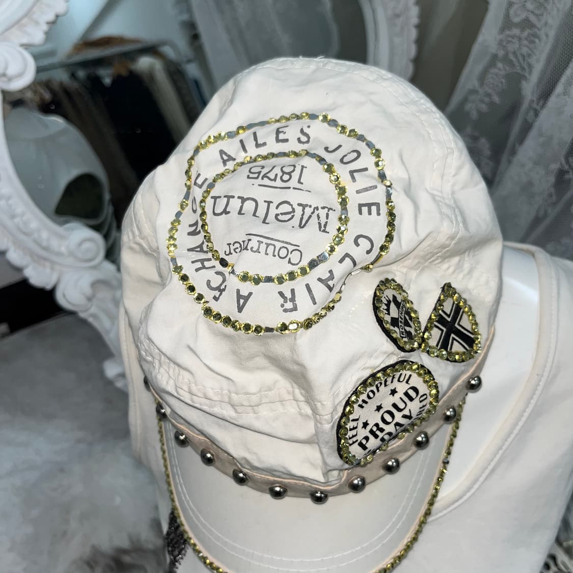 화이트 갸루 밀리터리 캡 상품이미지3