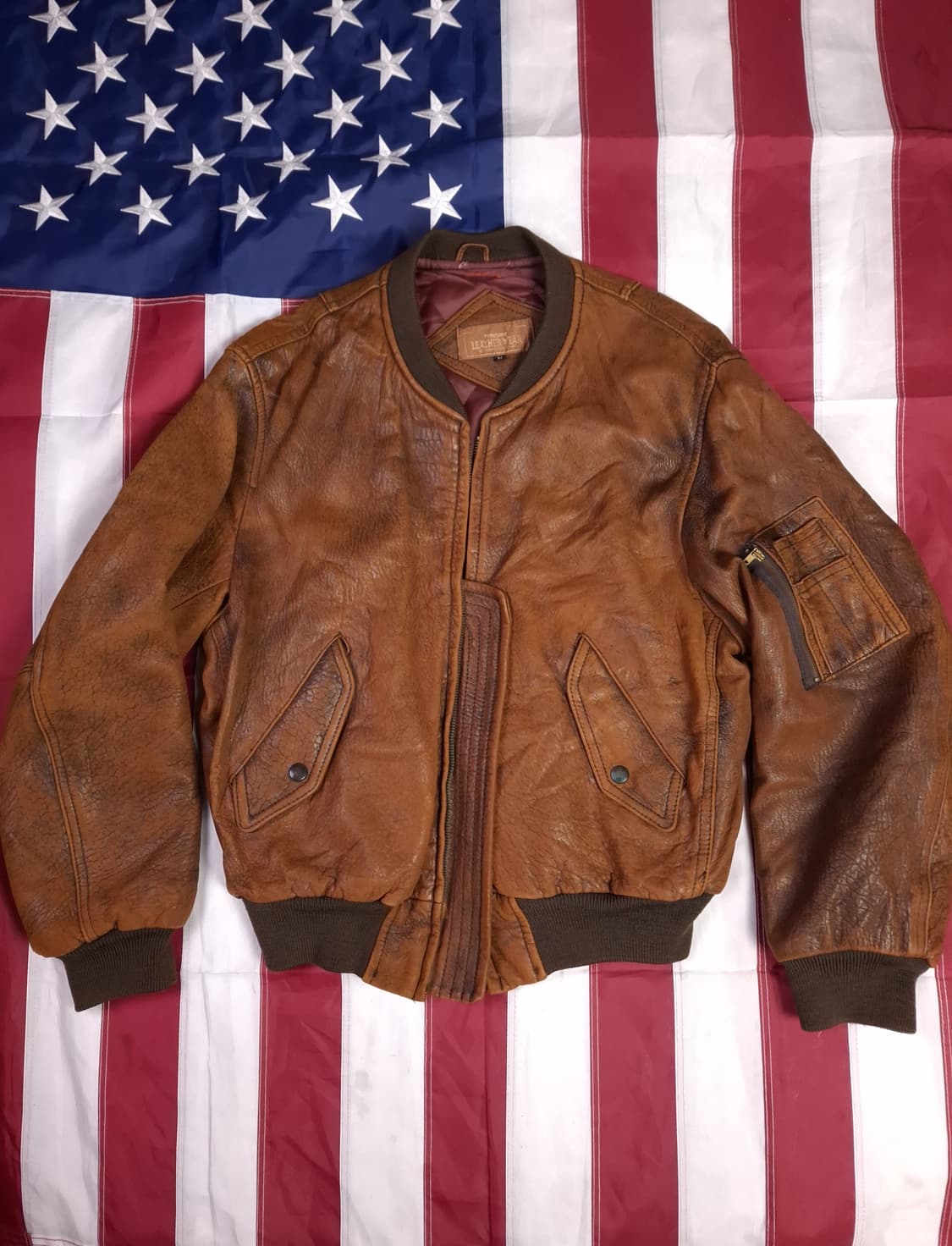 80's 국내산 리얼레더 밀리터리 MA-1 항공자켓 상품이미지2