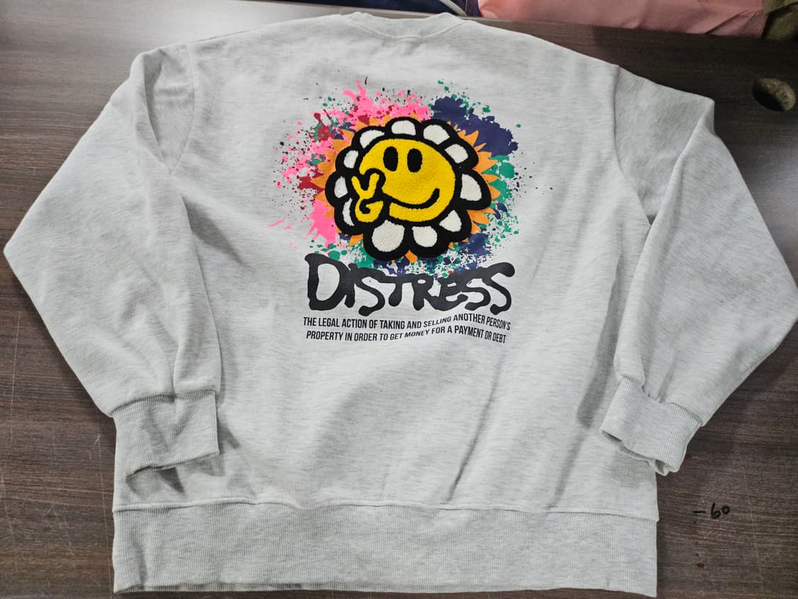 BARON  플라워 스마일 맨투맨 티셔츠 그레이  XL 남여공용 상품이미지3