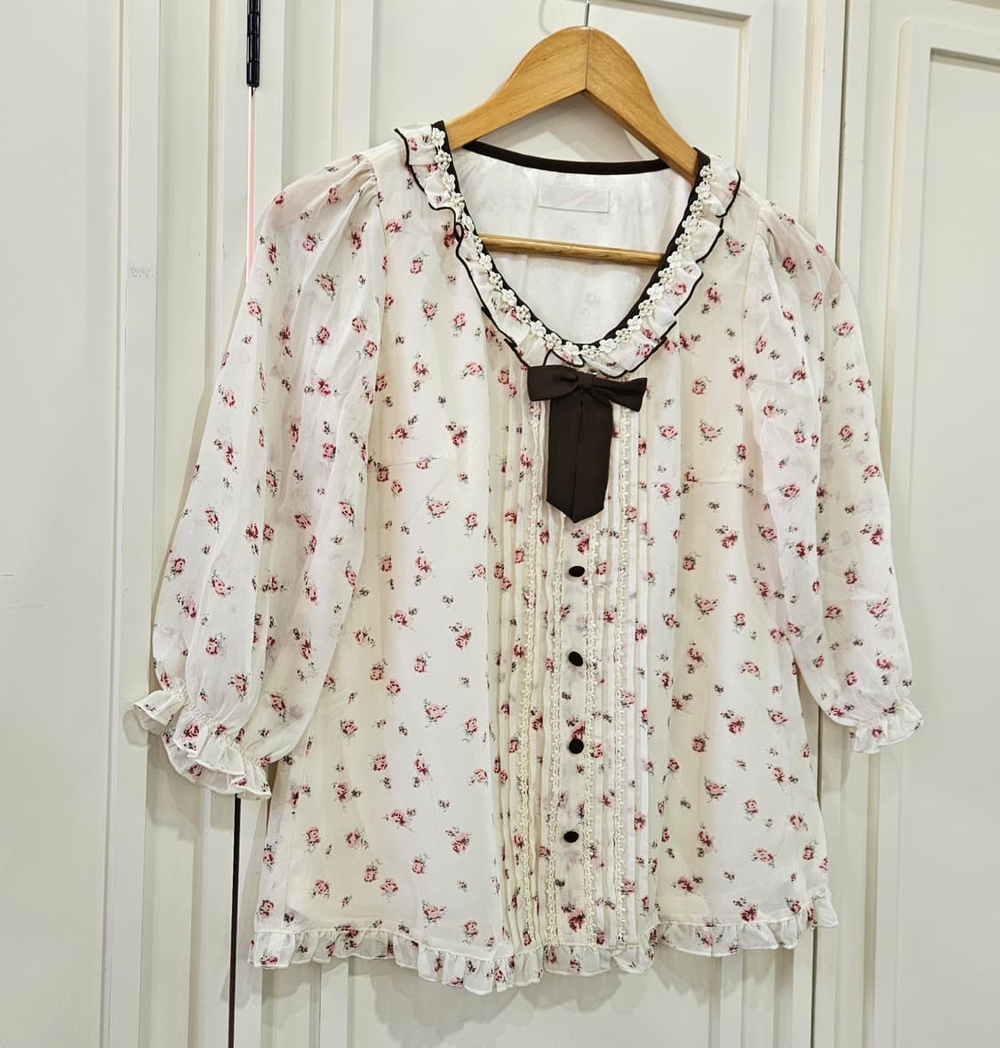 프라임 패턴 플라워 쉬폰 블라우스 상품이미지2