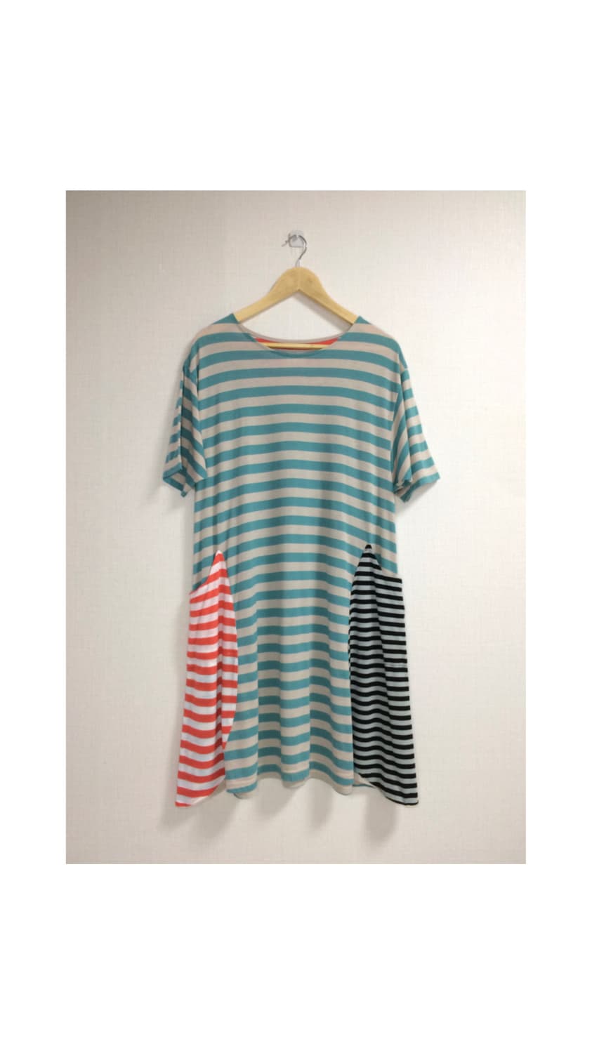 츠모리치사토 민트 컬러풀 스트라이프 캣 포켓 원피스 튜닉 상품이미지1