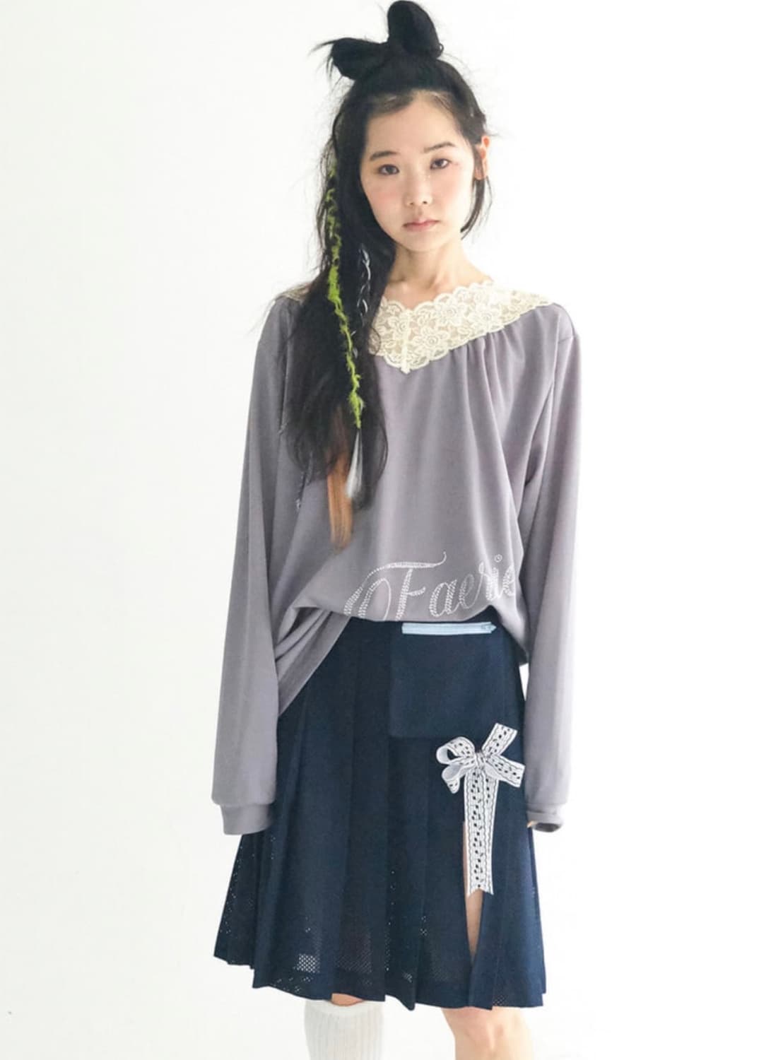 샵페어리lace V neck shirring top (dark grey) 상품이미지2