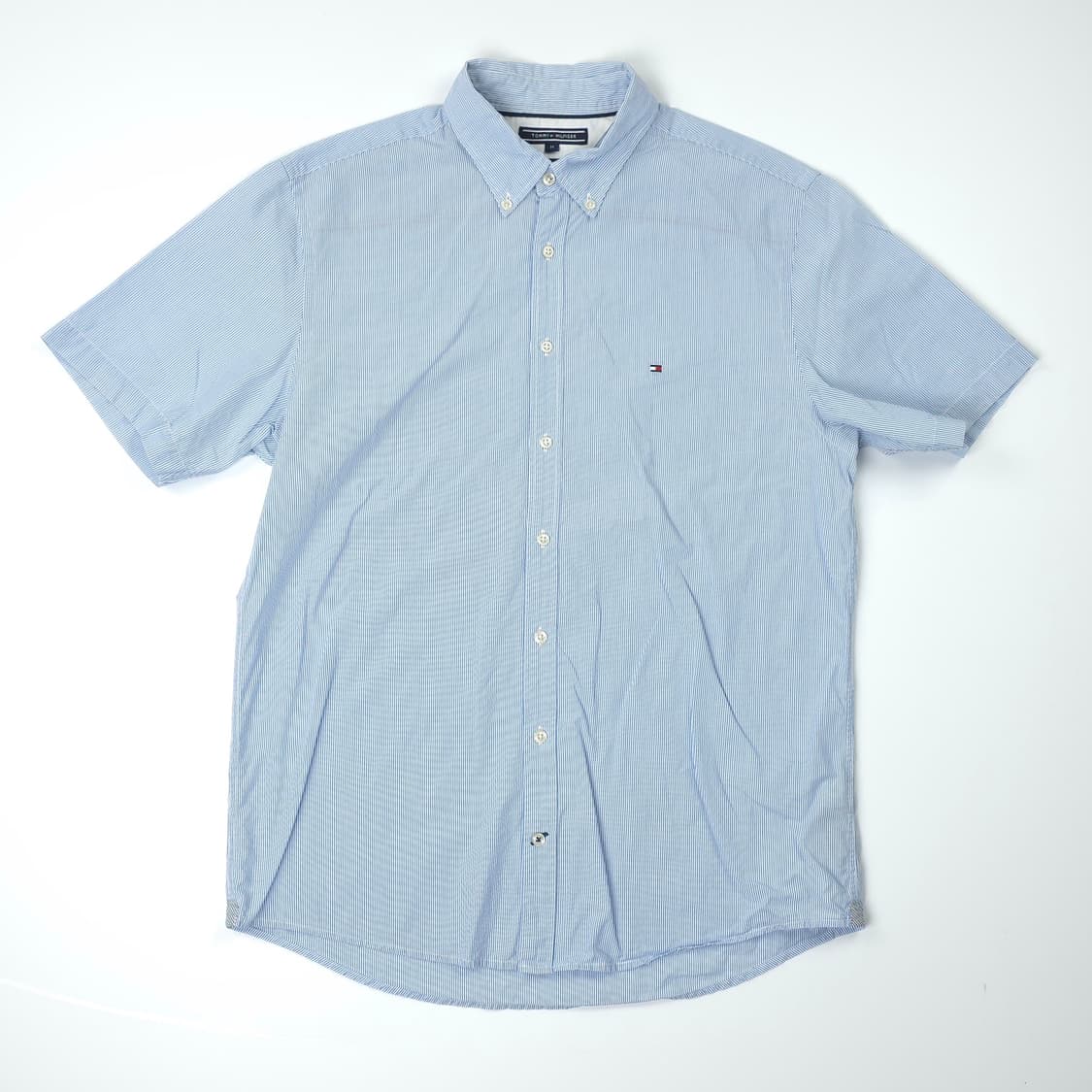 타미 힐피거 레귤러핏 코튼 스트라이프 반팔셔츠 블루 (M) 상품이미지1
