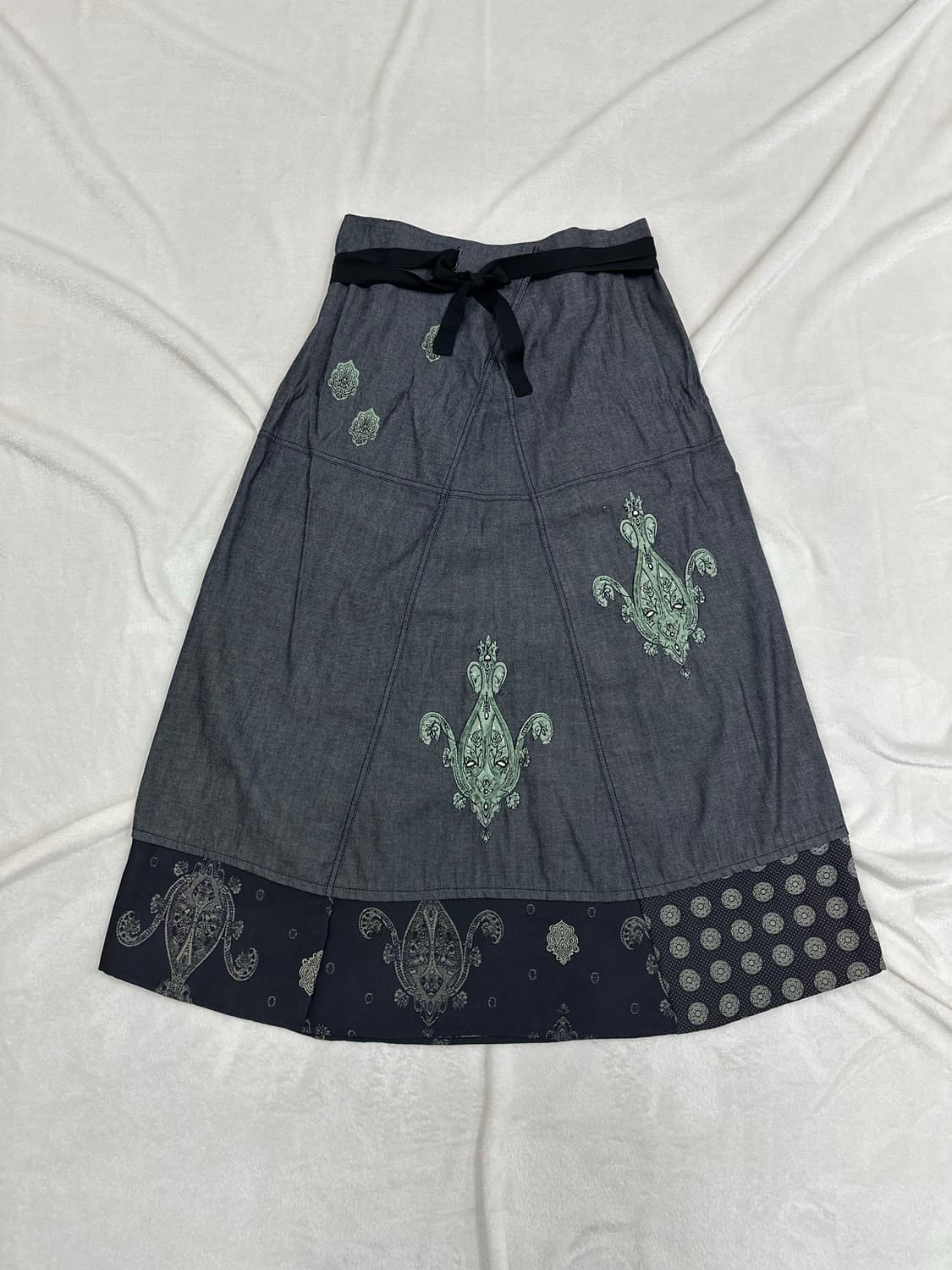 (OS)빈티지 겐조 JPN 오리엔탈 생지 리본 스커트 상품이미지1