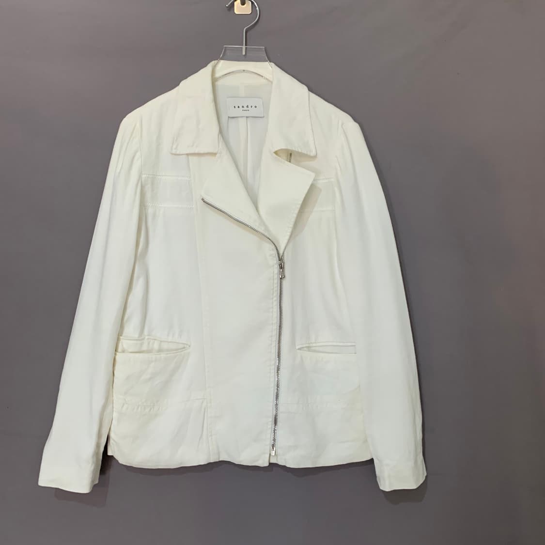43 SANDRO 산드로 화이트 린넨 라이더 자켓 상품이미지1