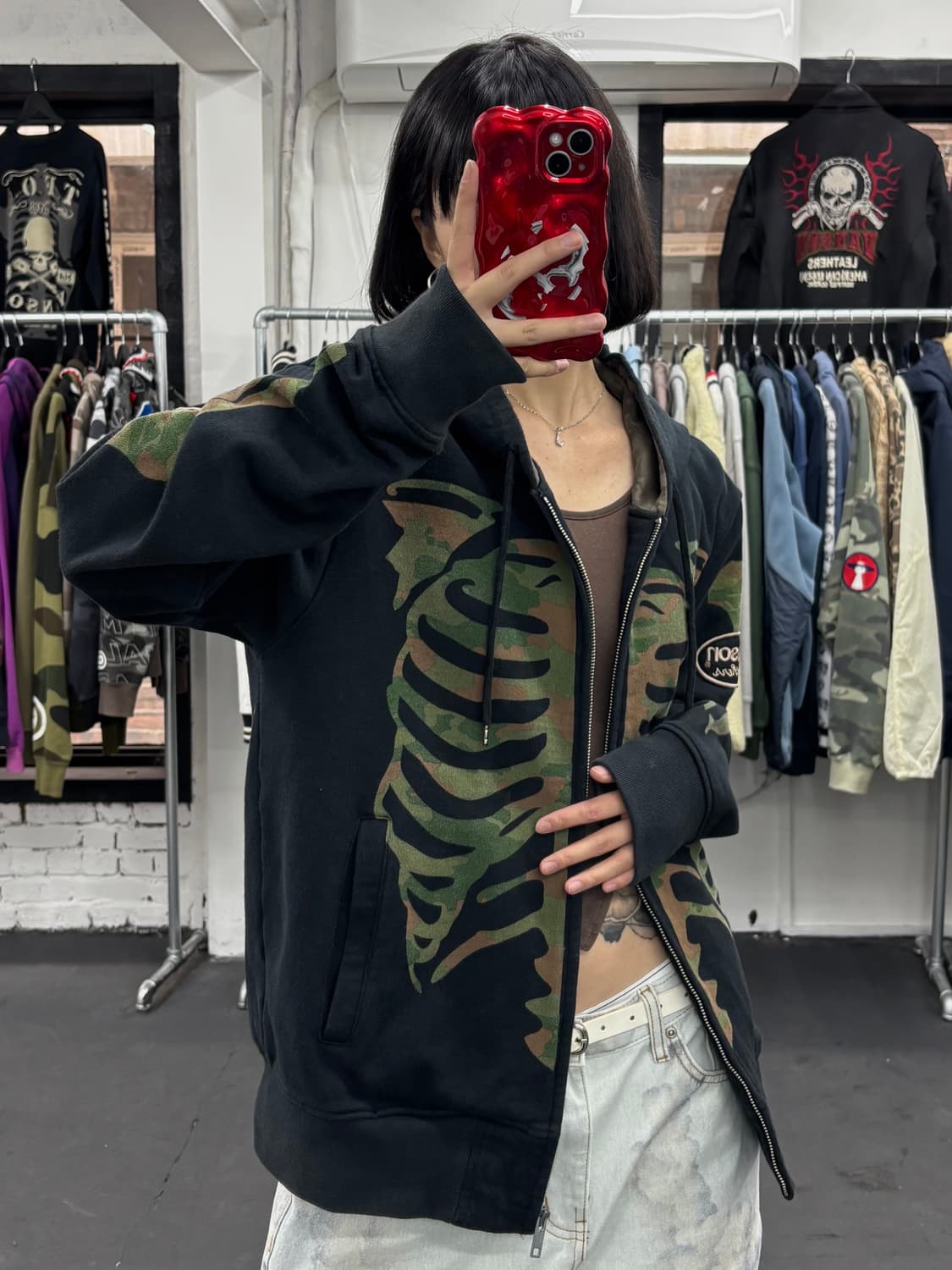 밴슨 레더 카모 본 후드집업 상품이미지4