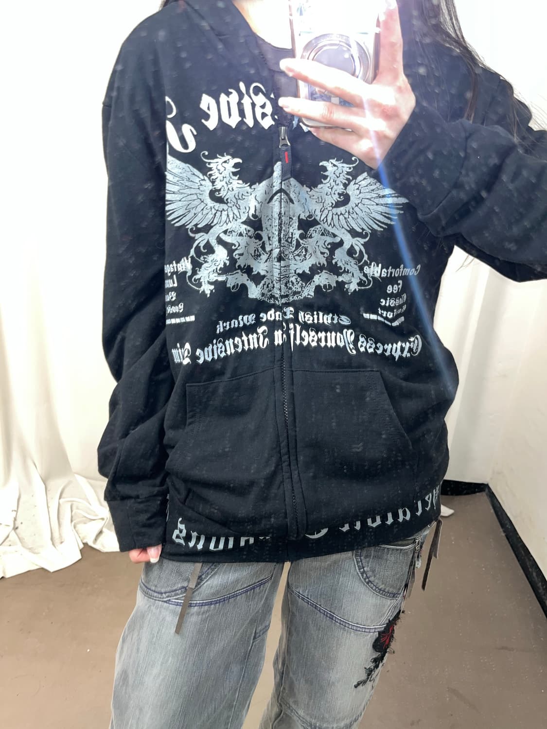 블랙 펑크 프린팅 후드집업 상품이미지4