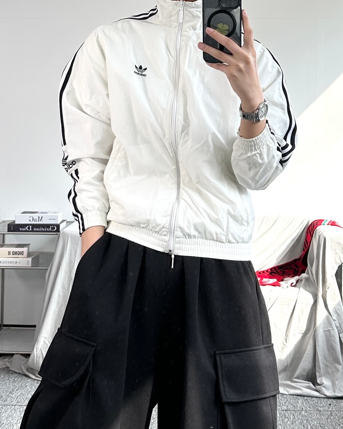 아디다스 화이트 오리지널 트랙탑 바막막이 XS 상품이미지3