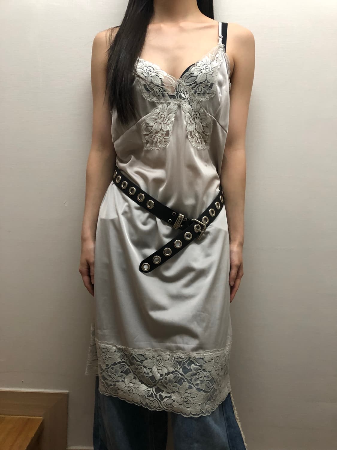 빈티지 라이트그레이 레이스 슬립 원피스 상품이미지6