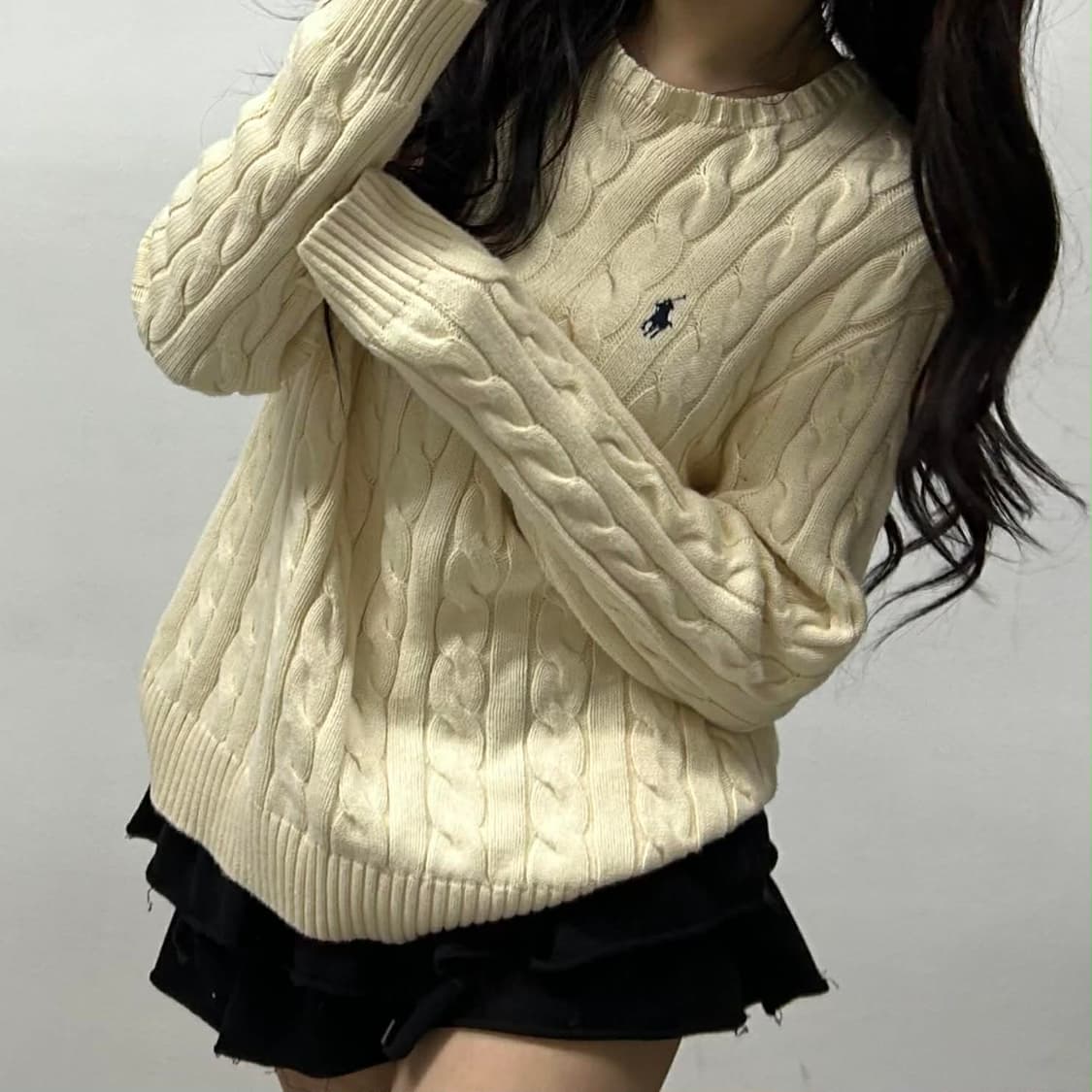 폴로 랄프로렌 신형 큐알택 아이보리 케이블 크루넥 니트 스웨터(M) 상품이미지3