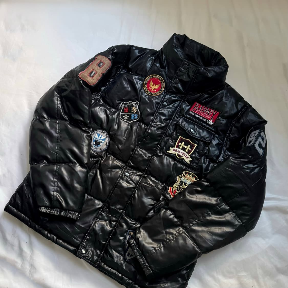 bad boy 패치디테일 하이넥 유광 패딩 자켓 점퍼 락시크 펑크 y2k 상품이미지1