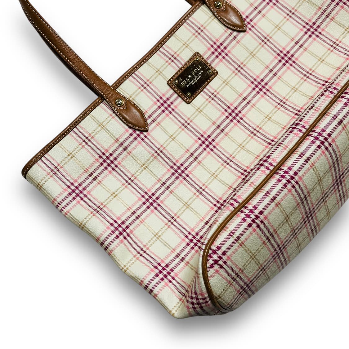 빈폴 PVC 핑크 체크 빈티지 소가죽 숄더백 상품이미지5