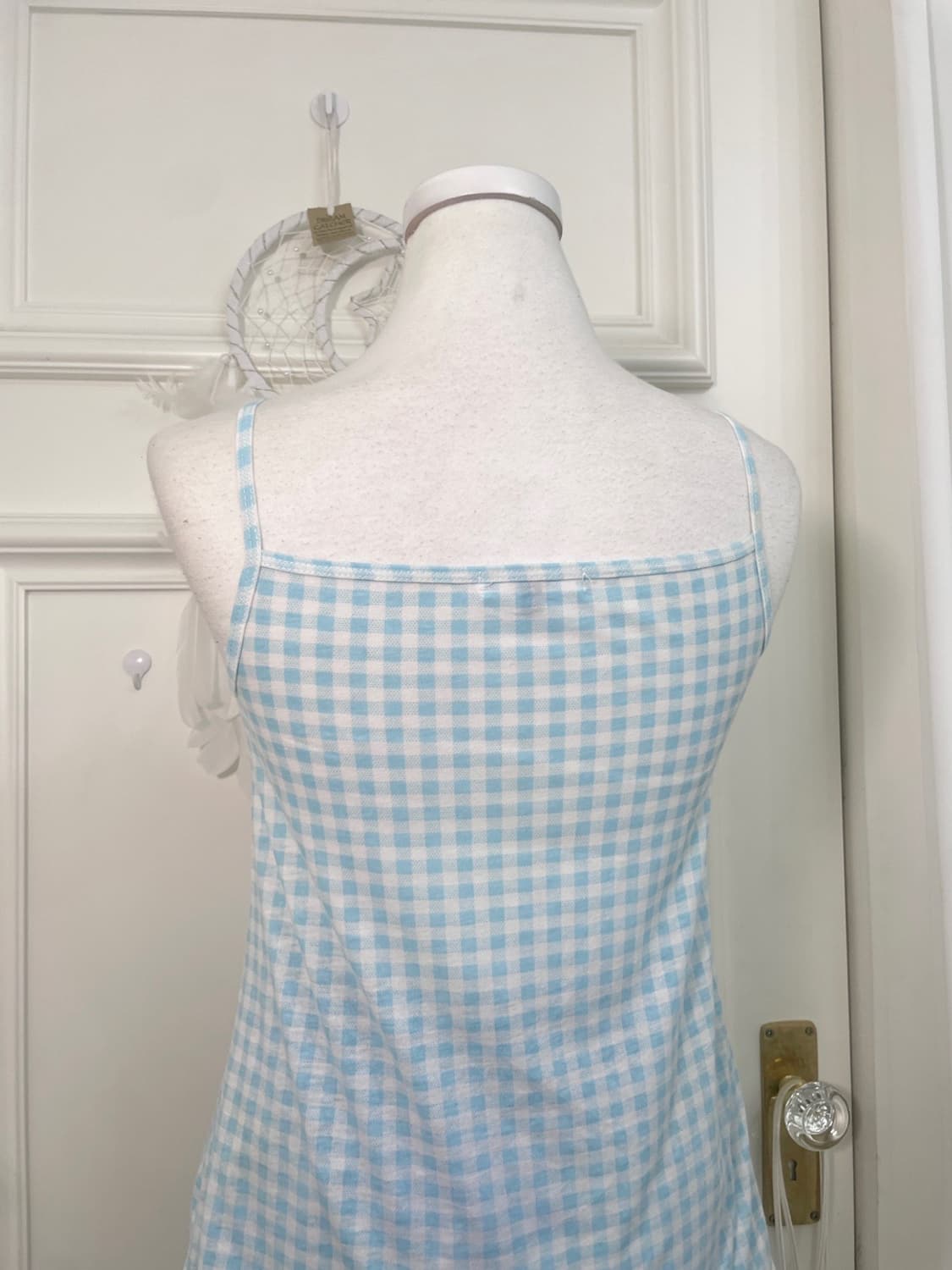 white blue check cotton sleeveless 상품이미지5
