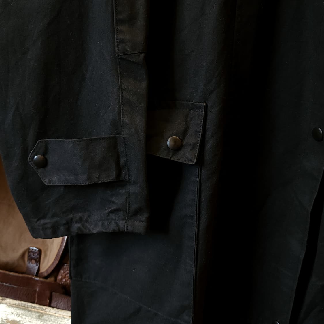 90s 잉글랜드 컨트리 왁스자켓 스톡맨 케이프 왁스코트 레인코트 블랙 L 상품이미지5