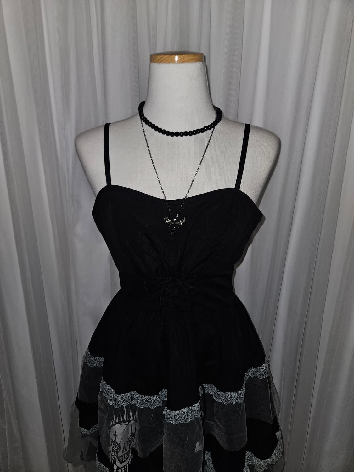 romwe 블랙 스켈레톤 공겜 쉬폰 레이스 원피스 상품이미지2