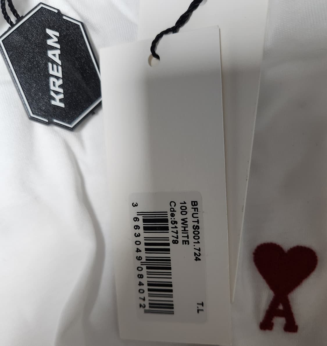 아미 새상품 스몰 하트 반팔 티셔츠 화이트 L 상품이미지5