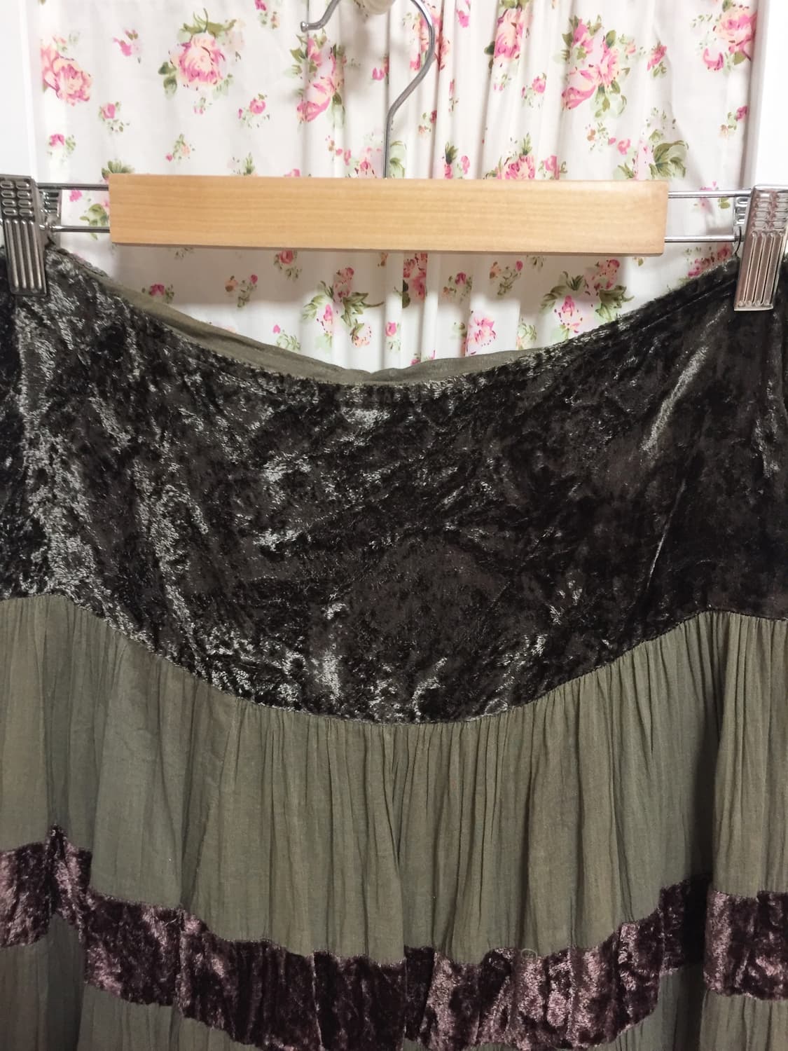 빈티지 카키 그라데이션 벨벳 스커트 상품이미지3