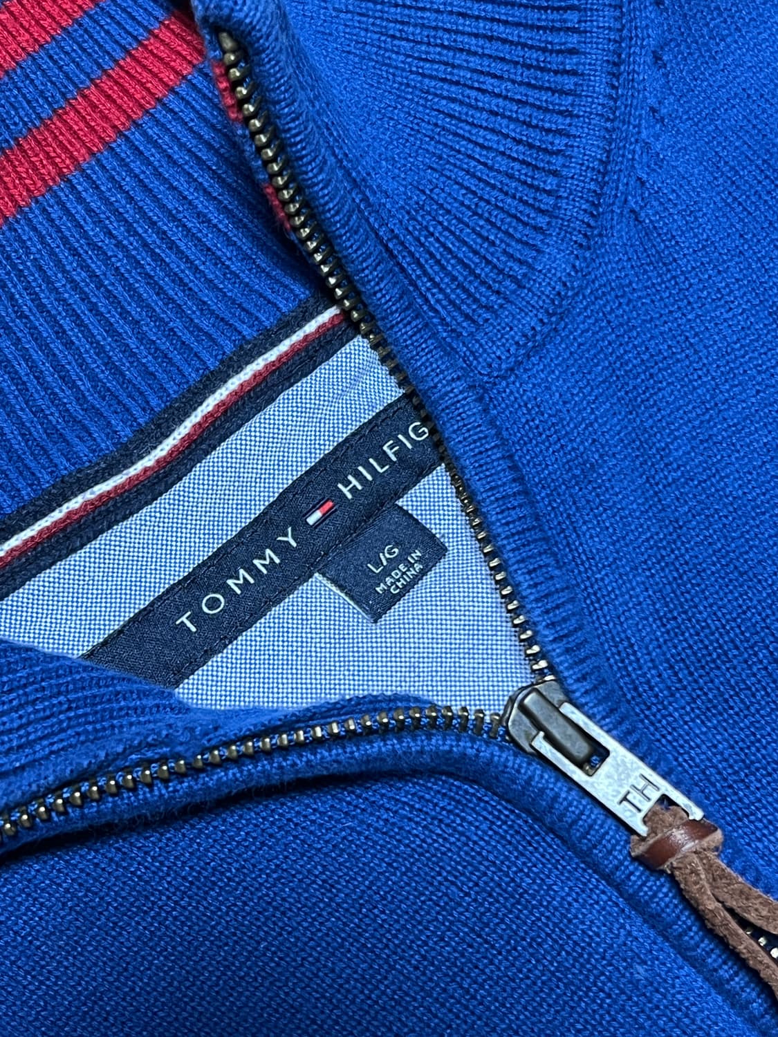 타미힐피거 피마코튼 반집업 니트 L 블루 상품이미지3