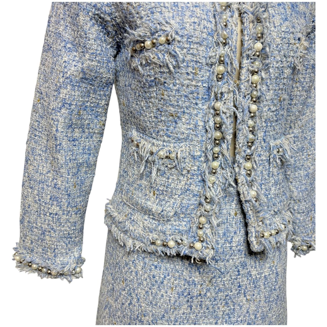 3662 하늘색 트위드 자켓 스커트 누빔 투피스세트 상품이미지3