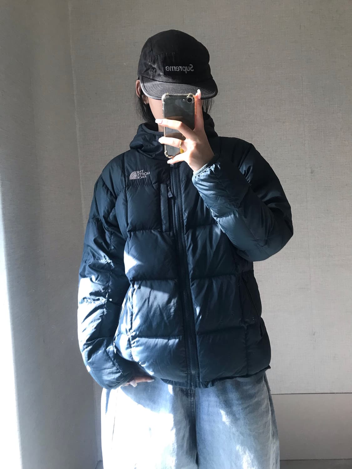 노페 체크 청록 리버시블 패딩 상품이미지3