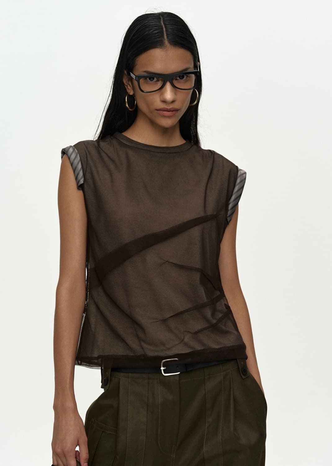앤더슨벨 LAYERED MESH TUCK & DART TOP atb152 상품이미지1
