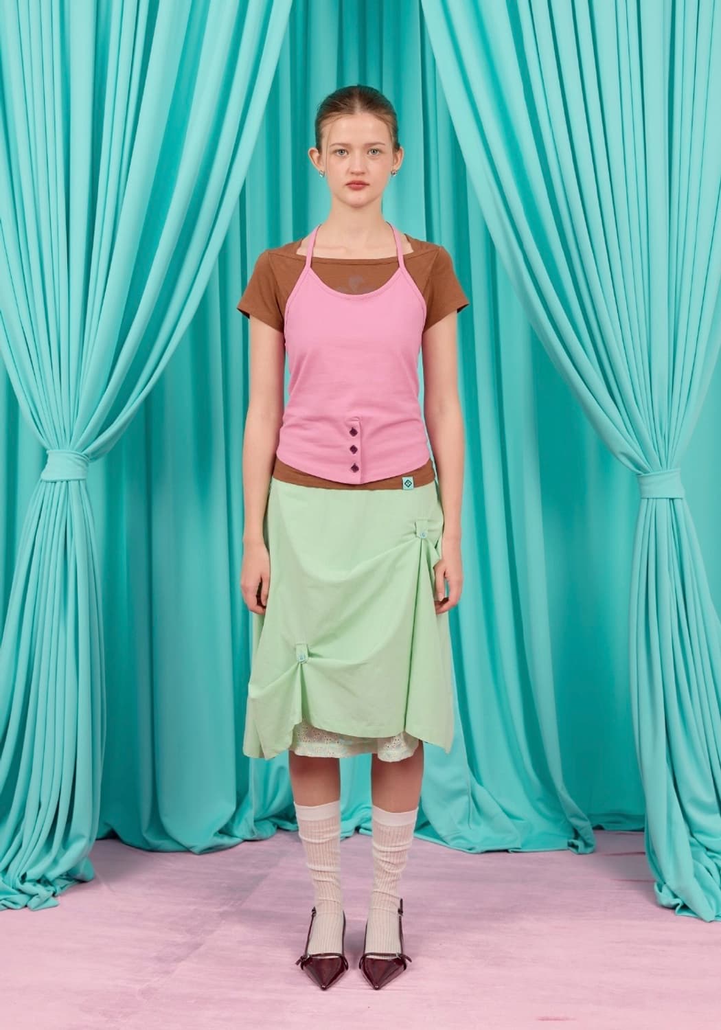 헤레틱 button flared skirt mint 상품이미지1