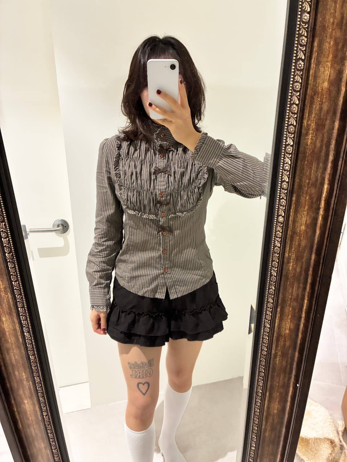 브라운 리본 로걀 셔츠+브라운 캉캉 set 상품이미지2