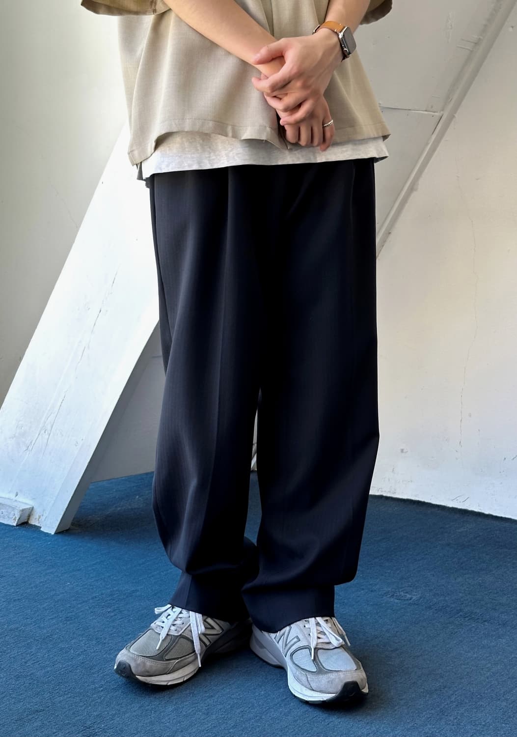 Light wool cotton snap belted trouser 상품이미지1